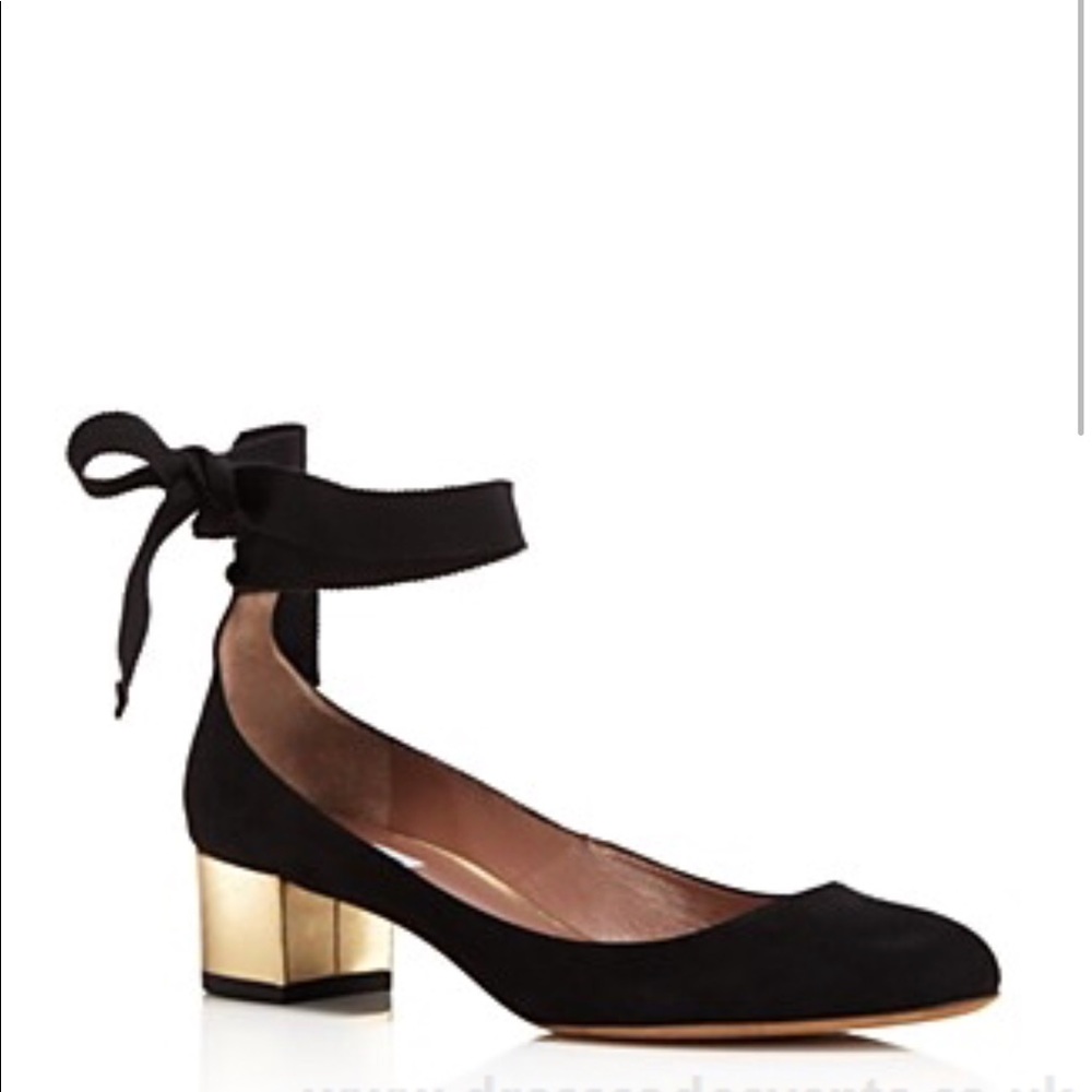 Tabitha Simmons Chloe ankle wrap black gold shoe 9